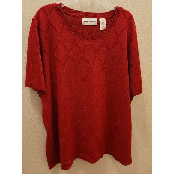 Alfred dunner Womens short sleeve, large pullover shirt Red geometric pattern. - Picture 1 of 5